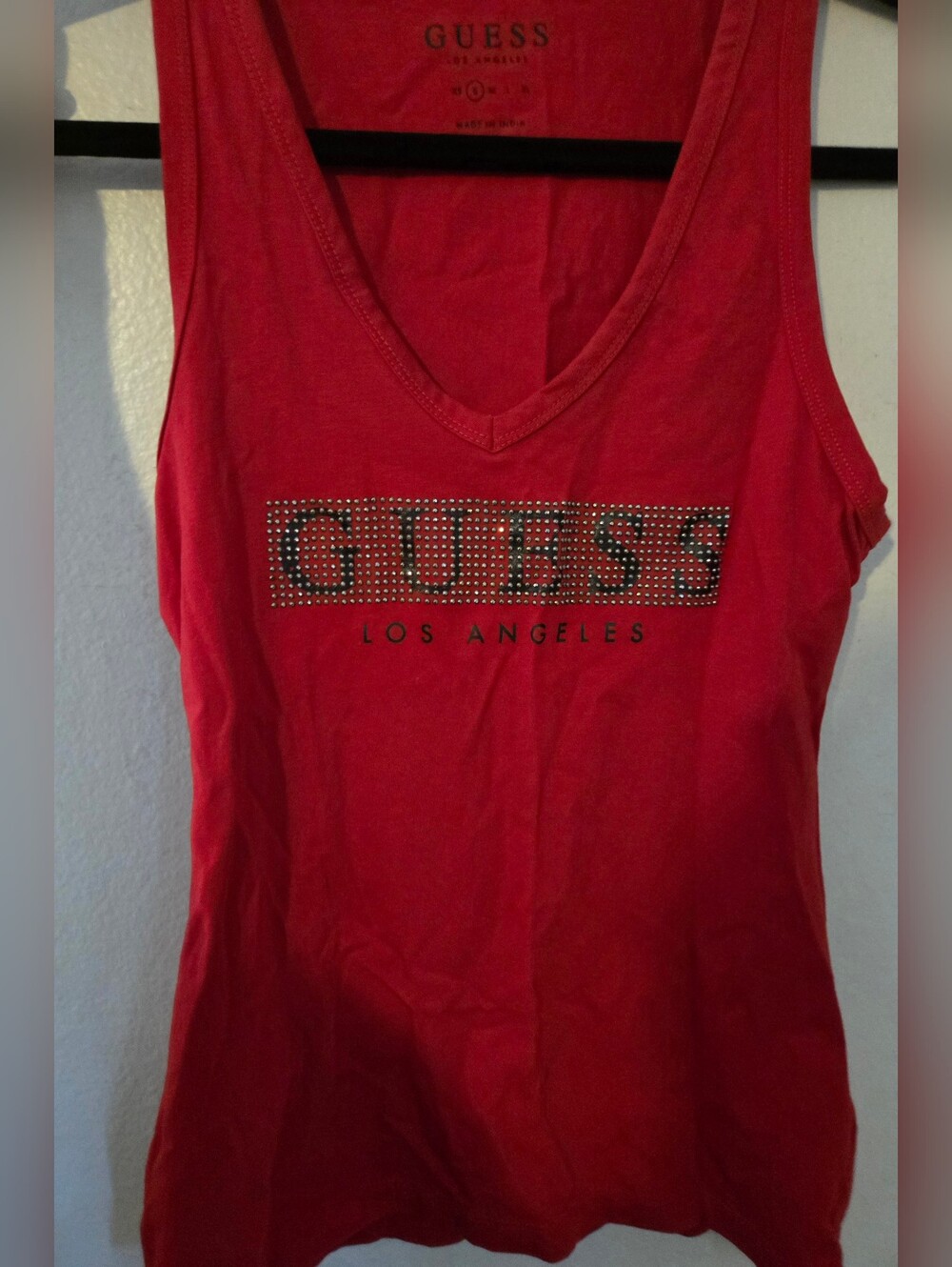 GUESS Red V-Neck Tank with Studded Logo